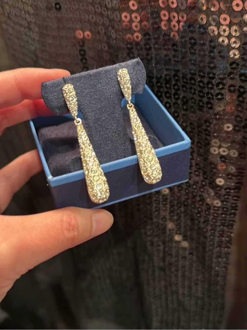 NIB Silver Crystal Pave Drop Earrings - Elegant Sparkle + Vintage Class